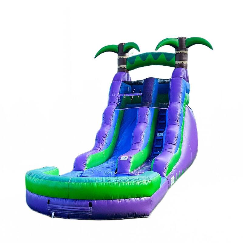 HeroKiddo 16' Purple Tropical Inflatable Kids Water Slide with Attached Pool (No Blower Included), Commercial Grade, Wet Dry Use