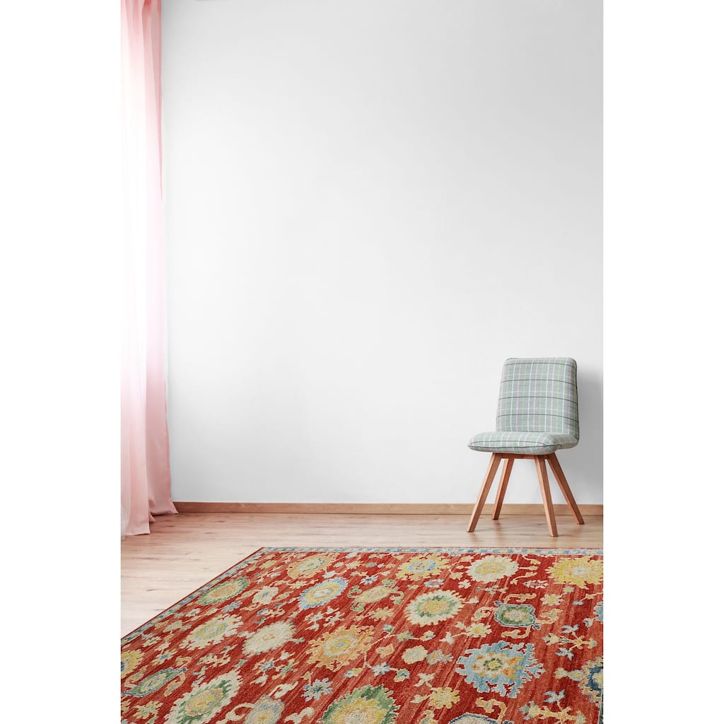 Rust Hand-Knotted Wool Classic Floral Area Rug, Luxurious Soft Texture for Home Interiors - L