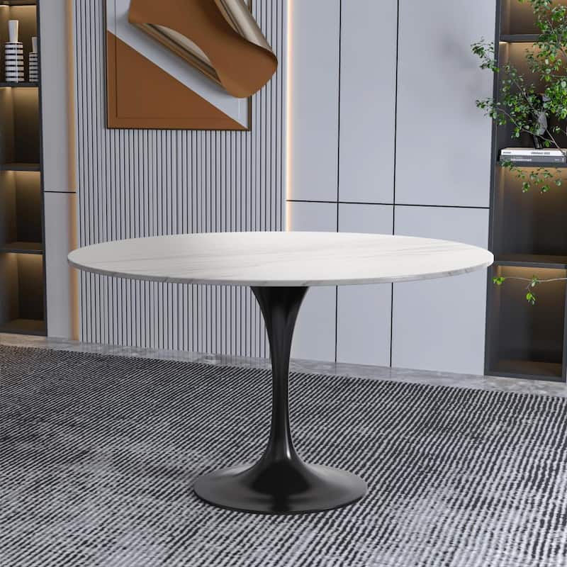 Verve 48" Round Sintered Stone TableTop Dining Table with Sleek Powder-Coated Black Finish Base for Kitchen & Dining Room