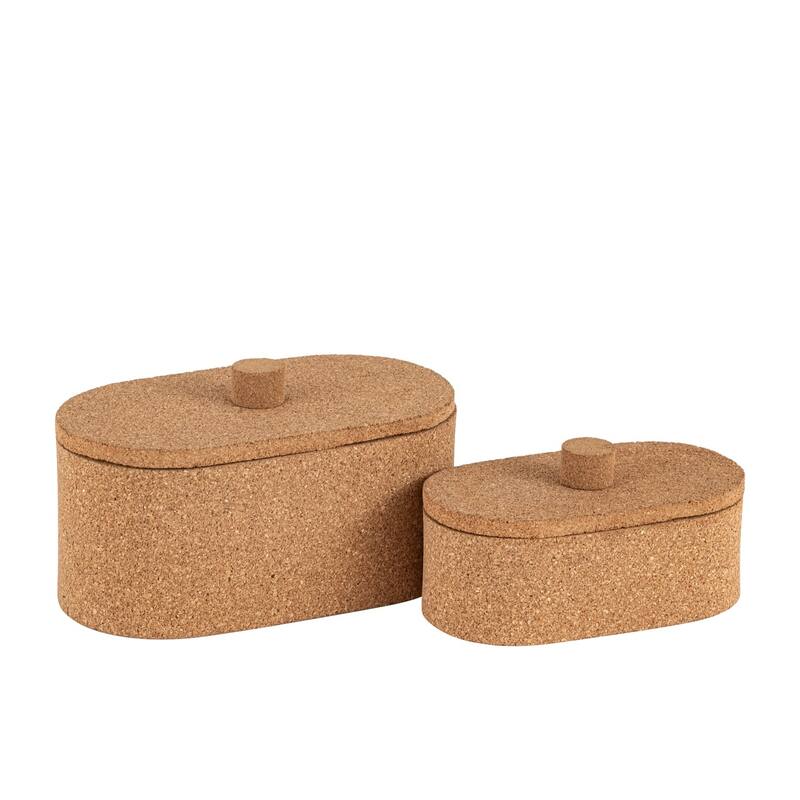Oval Small Cork Storage Box with Lid - 7.75" - Beige