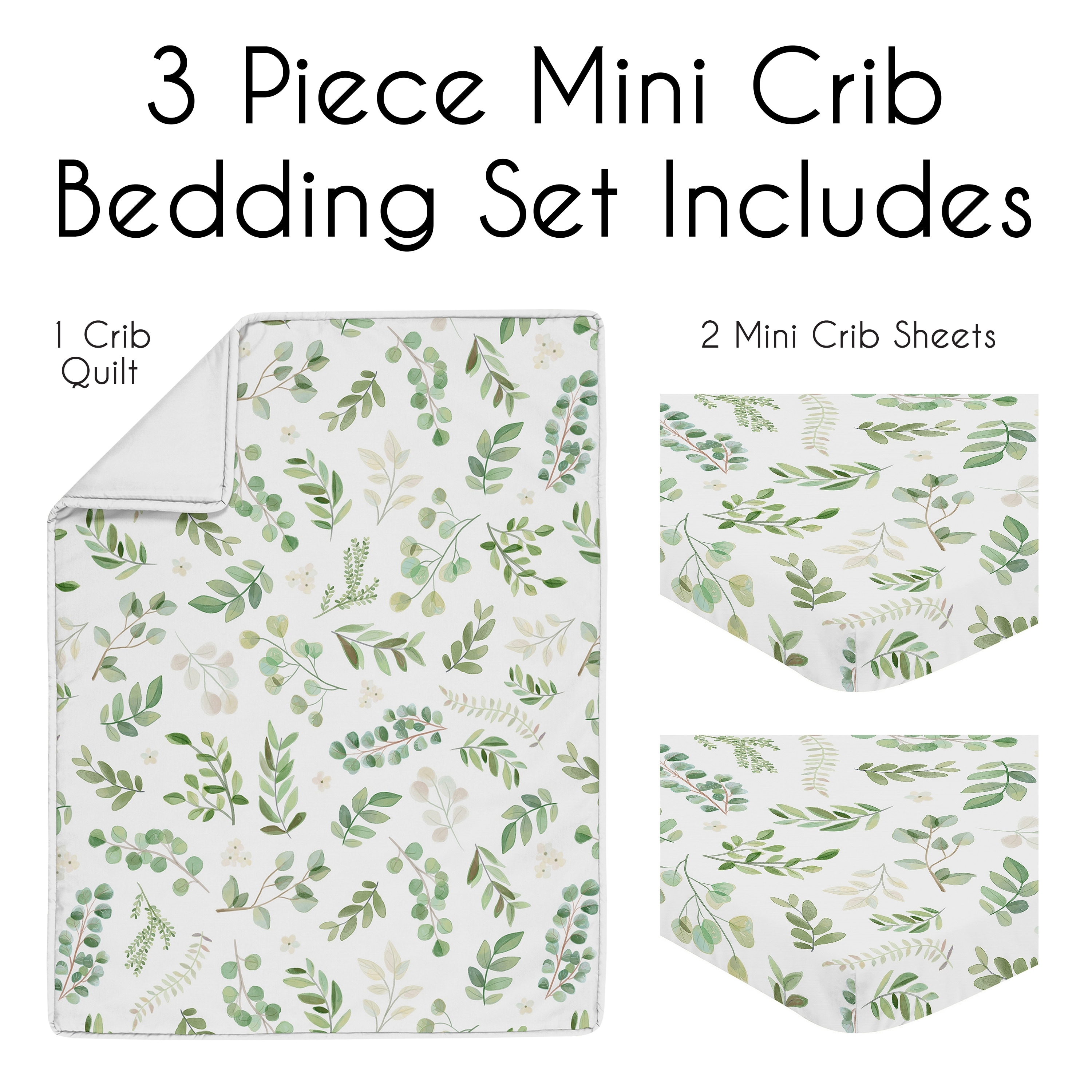 Sweet Jojo Designs Boho Floral Leaf Boy Girl 3pc Mini Crib Bedding