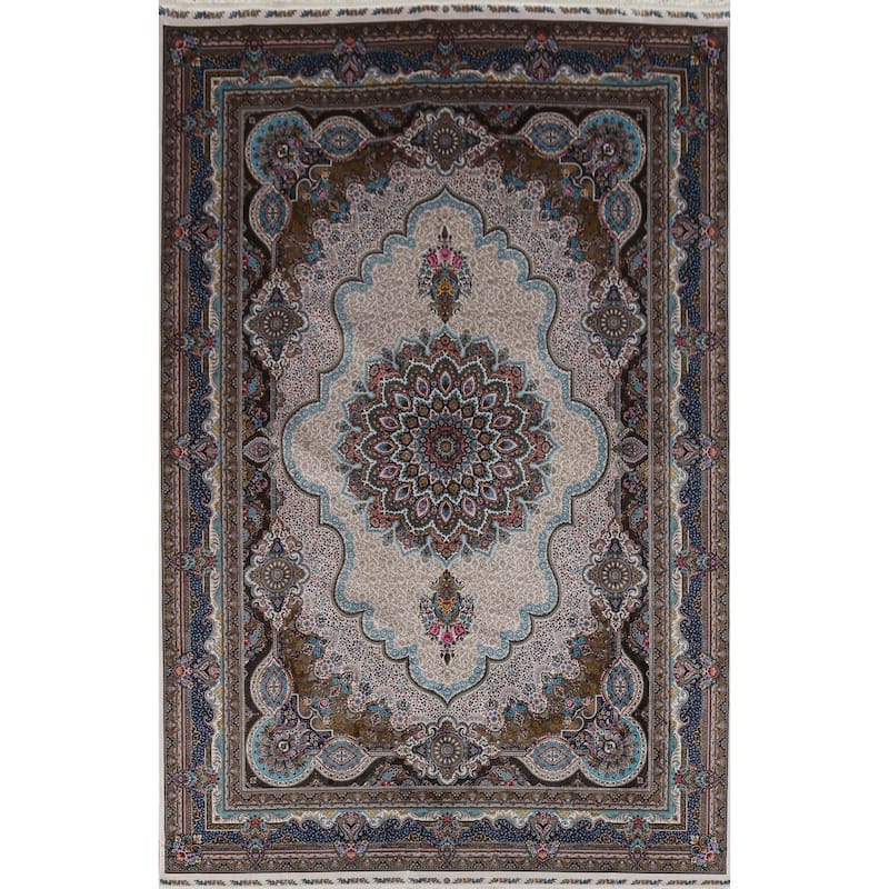 Victorian Style Qum Turkish Area Rug Beige Machine Made Carpet - 7'8" x 11'1"