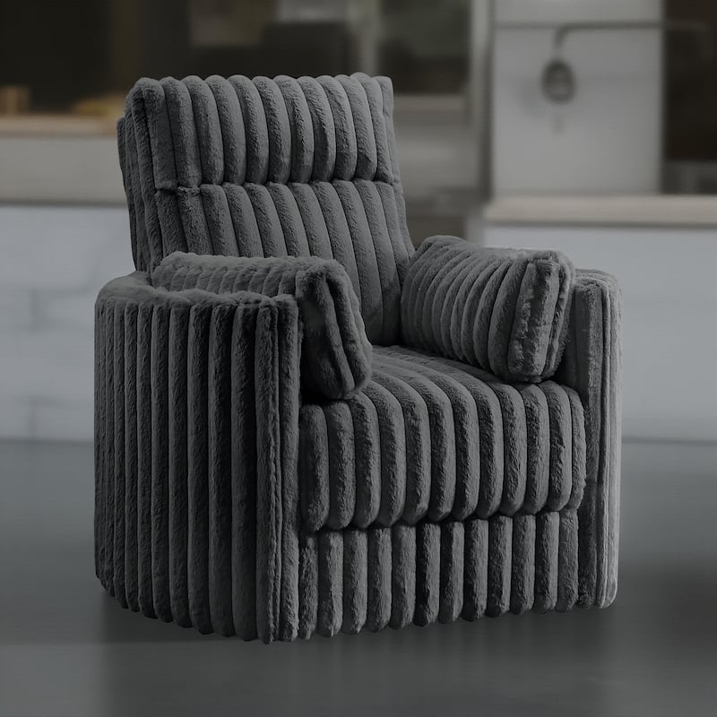 Ezo Swivel Accent Chair, Channel Dark Gray Polyester Corduroy 2 Pillow