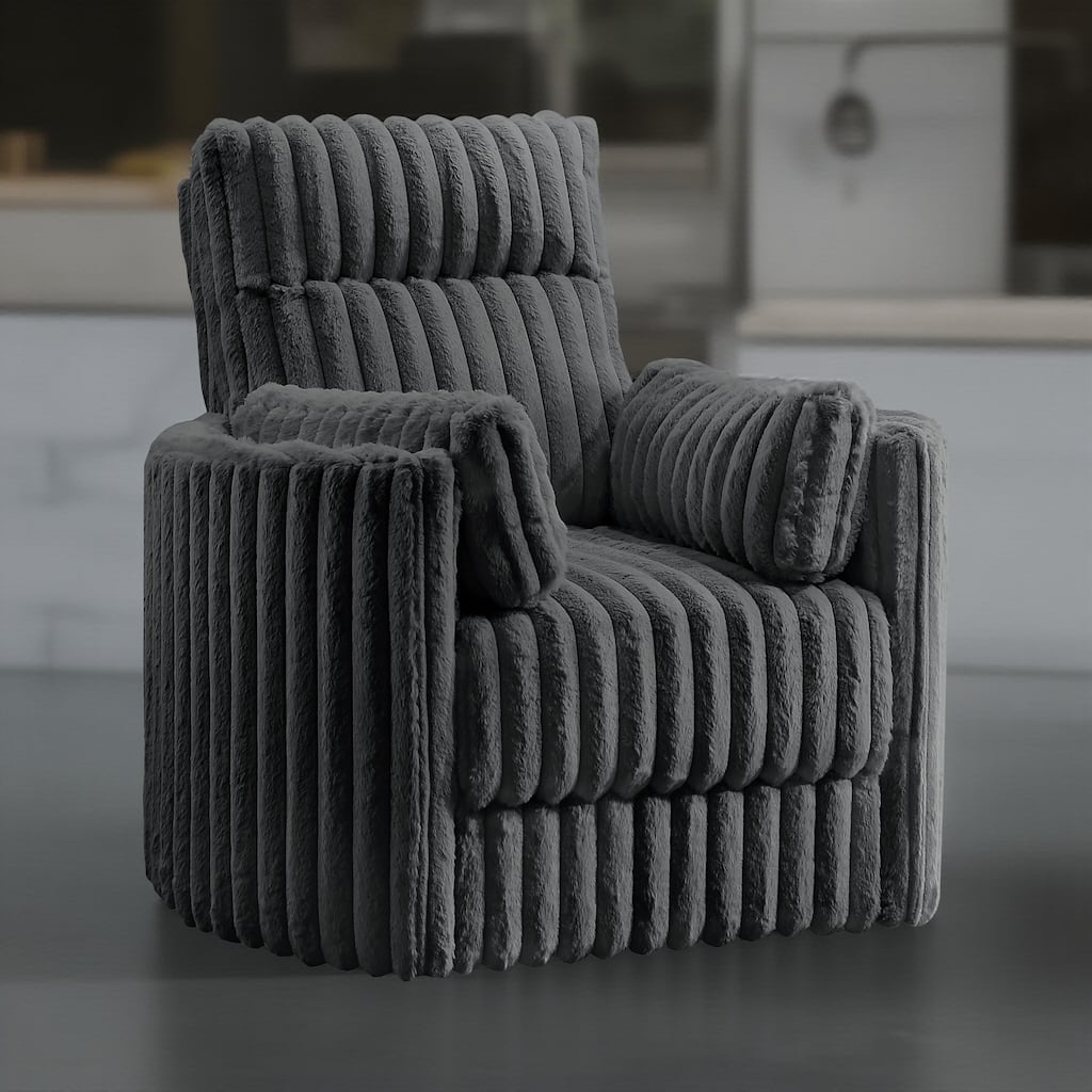 Ezo Swivel Accent Chair, Channel Dark Gray Polyester Corduroy 2 Pillow