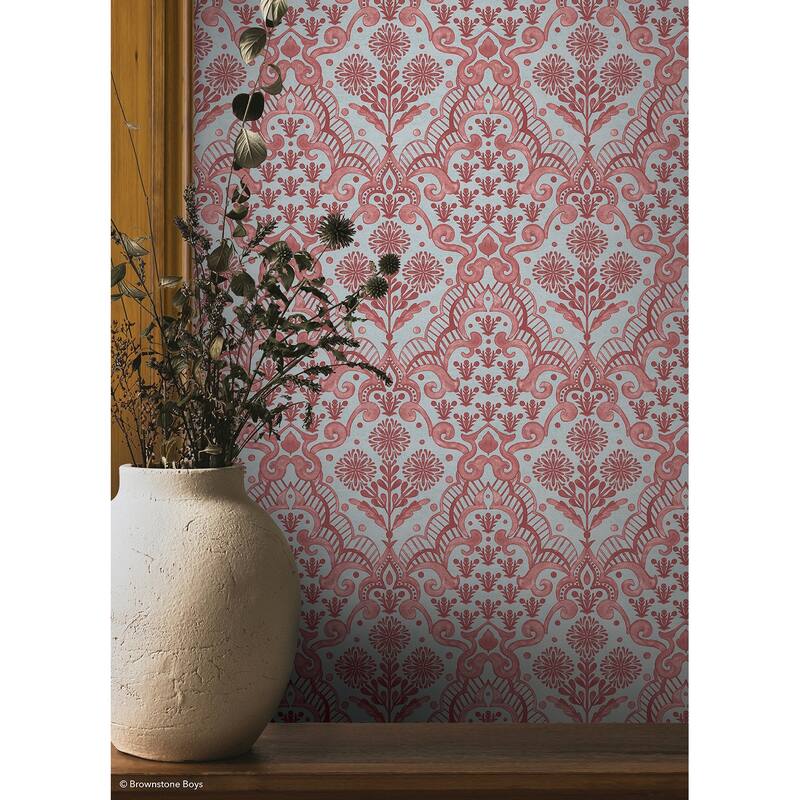 NuWallpaper Brownstone Boys Brownstone Blooms Brick and Sky Peel and Stick Wallpaper - N/A