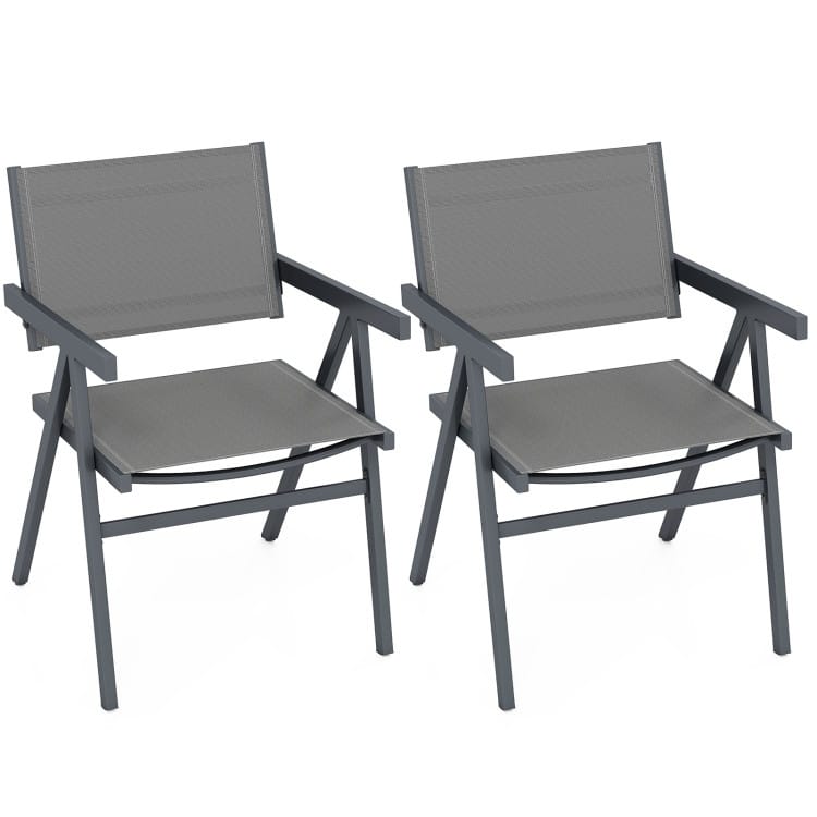 Brown-Black Fabric Metal Outdoor Dining Chairs Patio