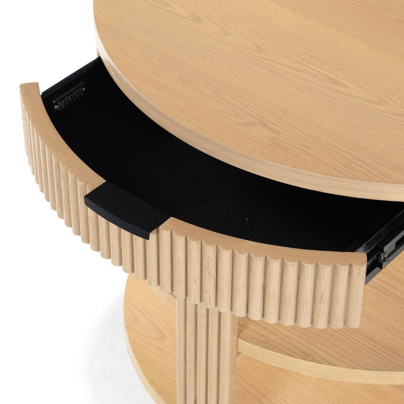 SAFAVIEH Couture Shelbie Reeded 1-Drawer 2-Shelf Half Moon Console Table - 32"W x 16"D x 26"H