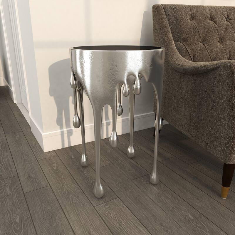Aluminum Metal Accent, Console, and Coffee Table Collection with Drip Melting Design and Smoke Shaded Glass Top Multiple Colors