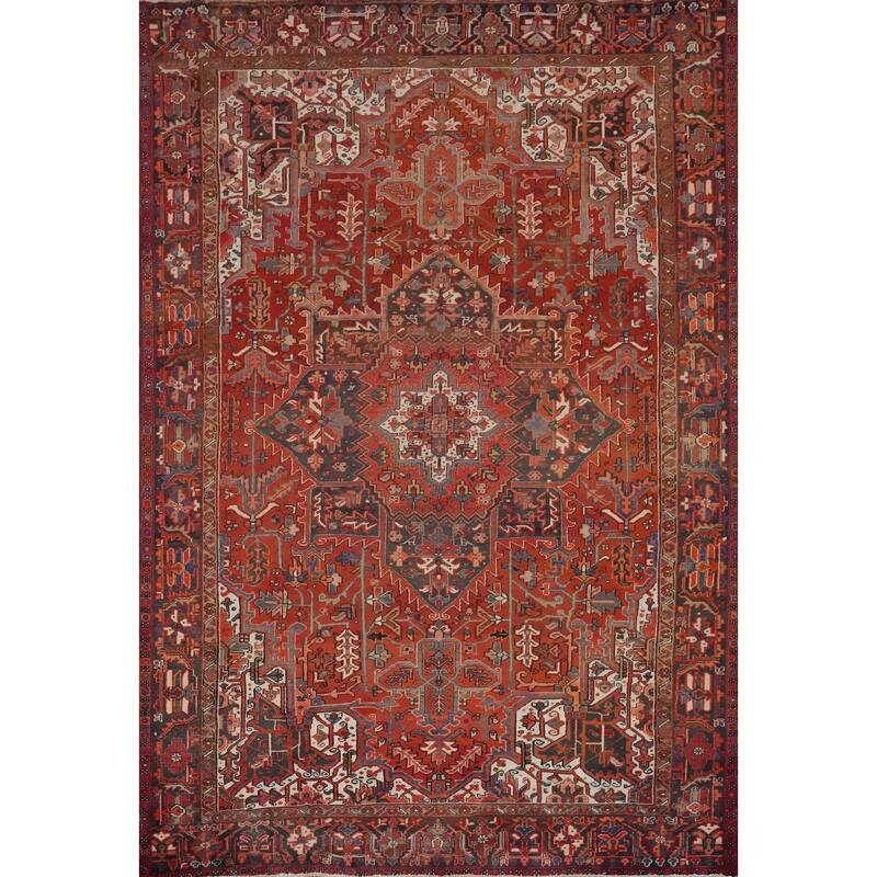 Hand Knotted Oriental 100% Wool Carpet Traditional Medallion Oranges & Rust Heriz Area Rug - 11' 10'' X 8' 9''