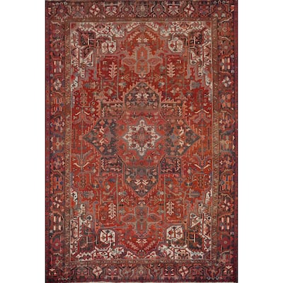 Hand Knotted Oriental 100% Wool Carpet Traditional Medallion Oranges & Rust Heriz Area Rug - 11' 10'' X 8' 9''