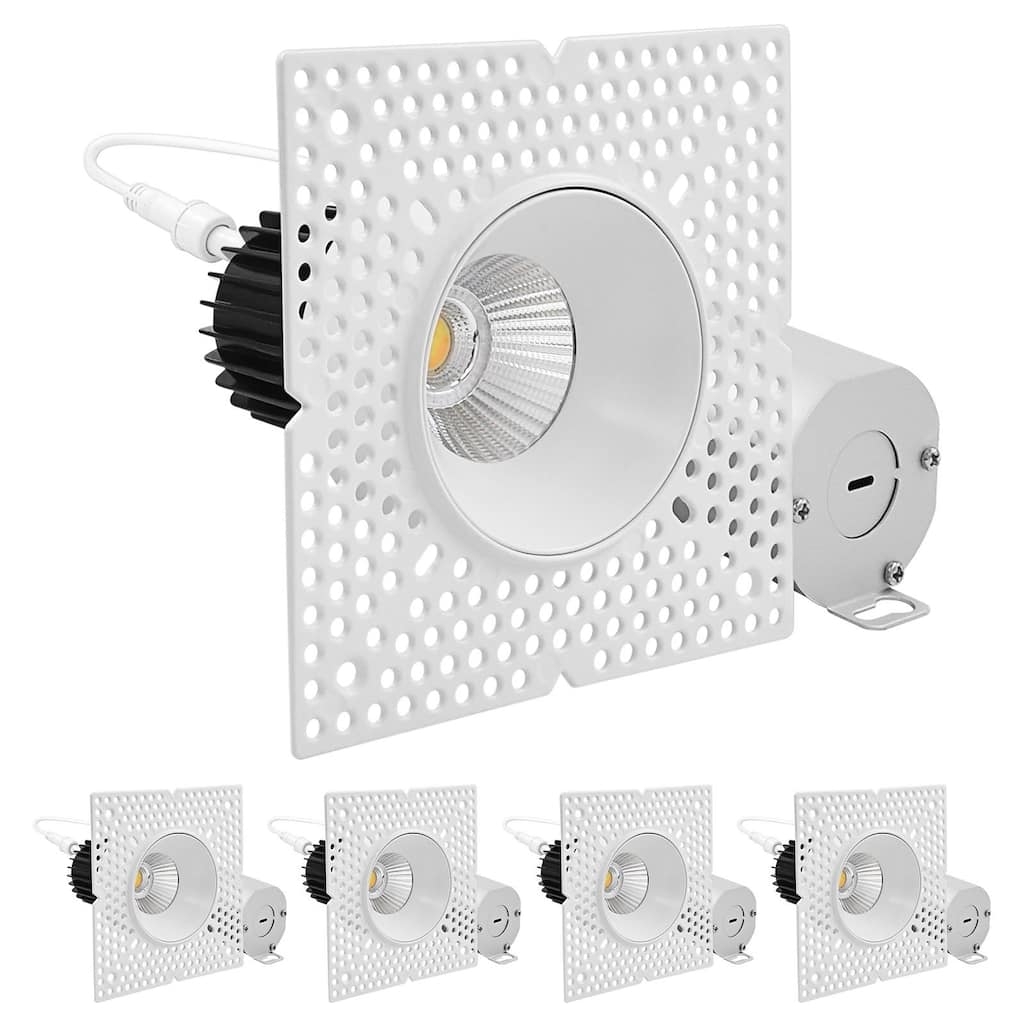 Luxrite 2 in. Push-n-Lock Trimless LED Recessed Light 12W 1000LM 5CCT 38° Dimmable Damp Rated 4 Pack