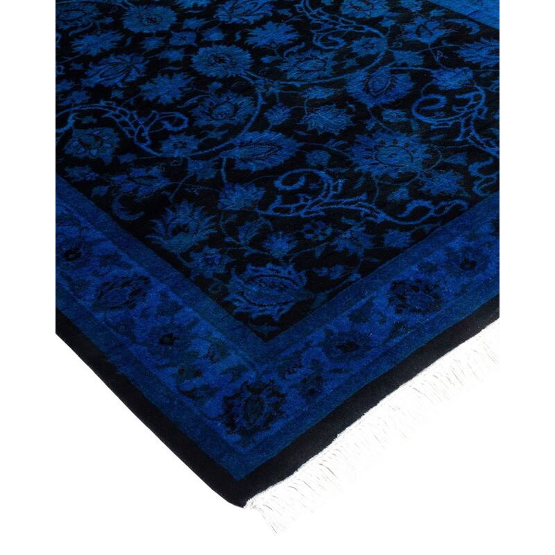 Overton Hand Knotted Wool Vintage Inspired Modern Contemporary Overdyed Blue Runner Rug - 2' 7" x 8' 7"