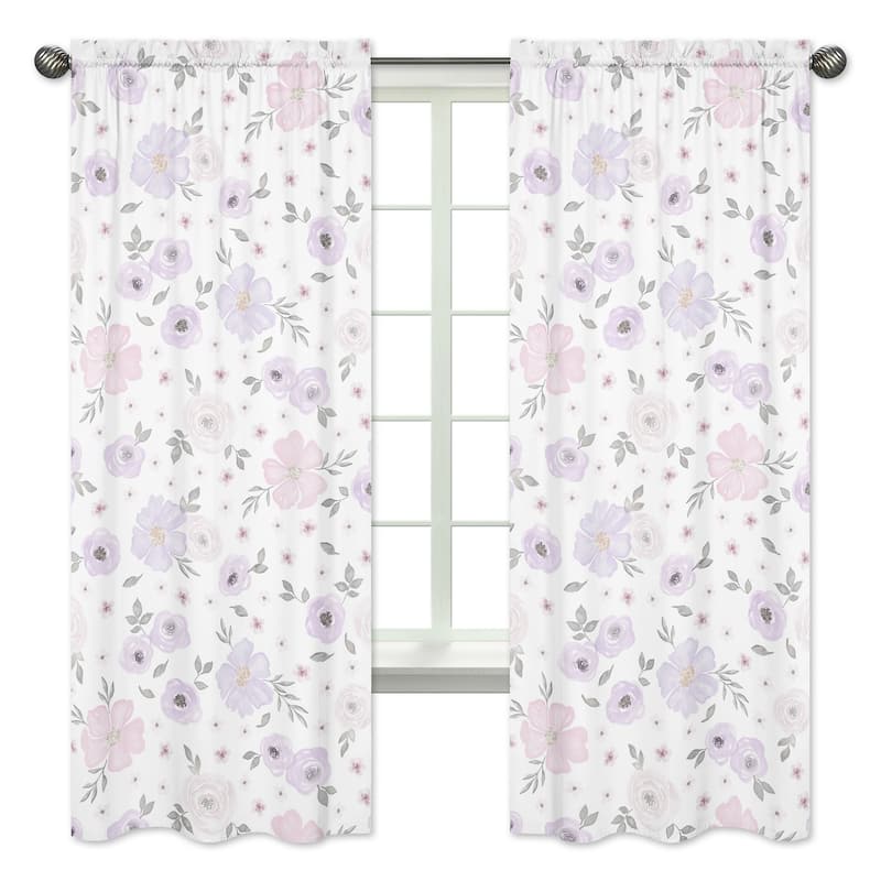 Sweet Jojo Designs Lavender Purple Pink Grey and White Watercolor Floral Collection 84-inch Window Treatment Curtain Panel Pair
