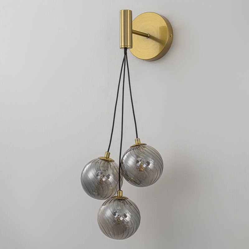 3-Light Modern Gold Metal Wall Sconce Glass Globe Shades