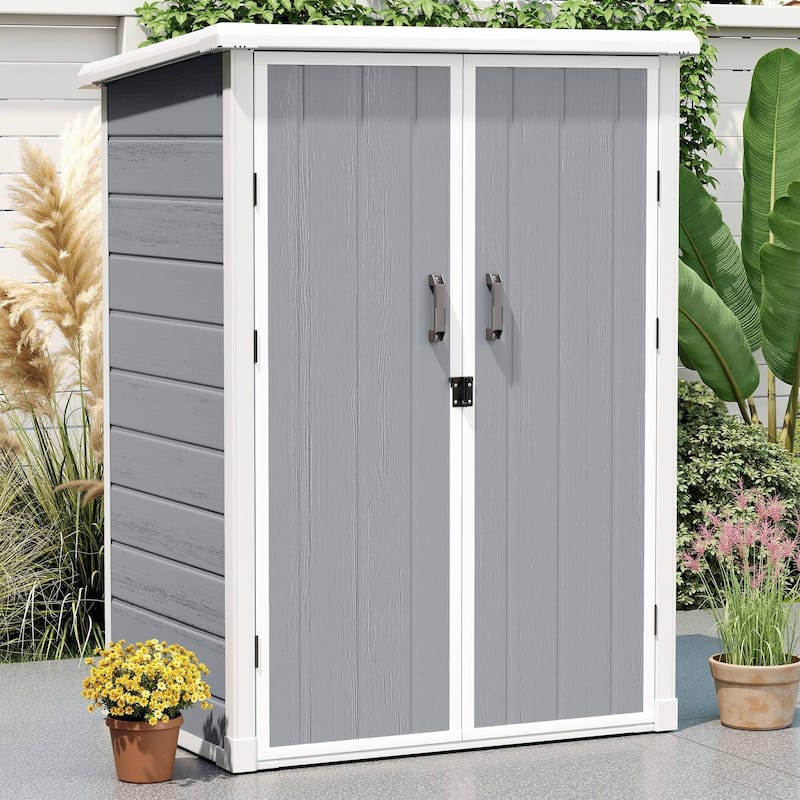 60 Cuft Outdoor Tall Storage Shed with 2 Shelves - N/A