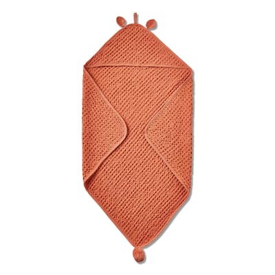 Bear Hooded Waffle Weave Towel for Baby - Terracotta Orange Cotton Bath & Kitchen Towel, Machine Washable, 31" x 31"