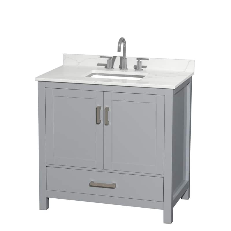 Sheffield 36-inch Single Vanity, 3 Hole Quartz Top - Gray, Chrome Trim, Giotto Quartz Top