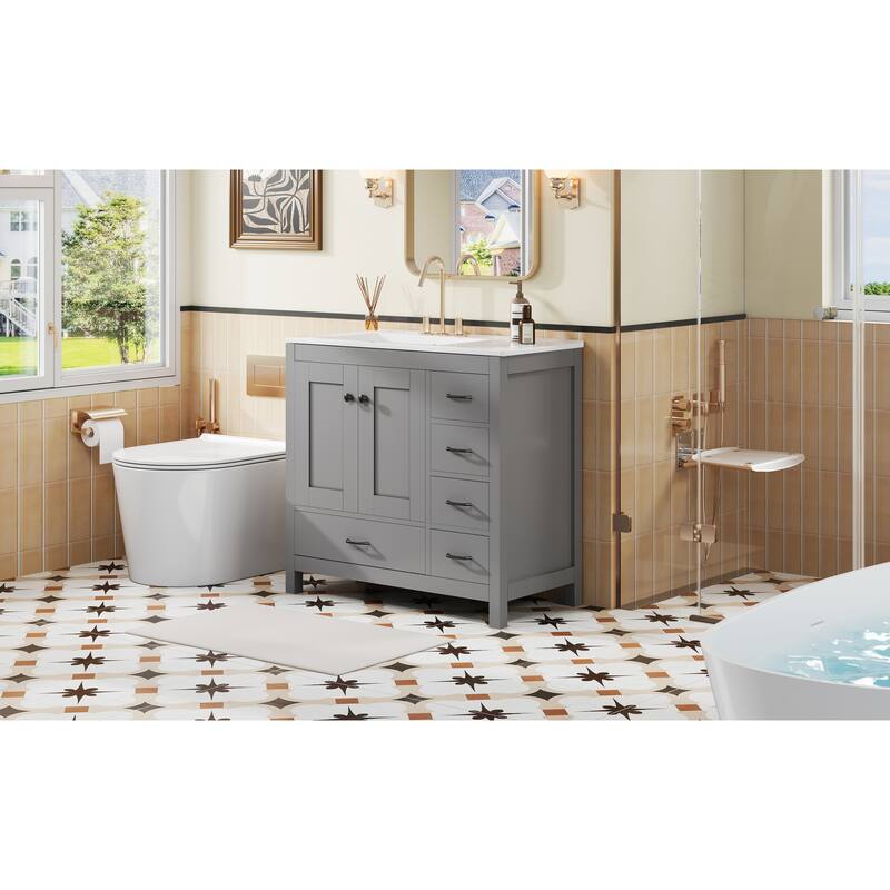 36" Bathroom Vanity with Ceramic Sink Combo, Abundant Storage Cabinet -2 Soft close doors and 5 drawers