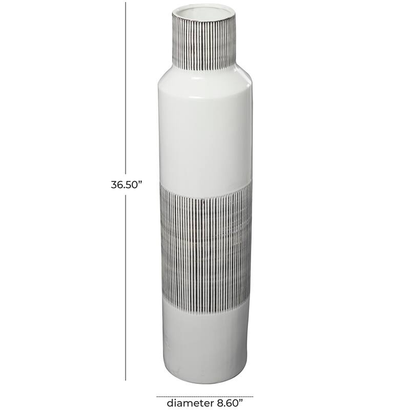 White Ceramic Handmade Decorative Vase - 9"W, 37"H
