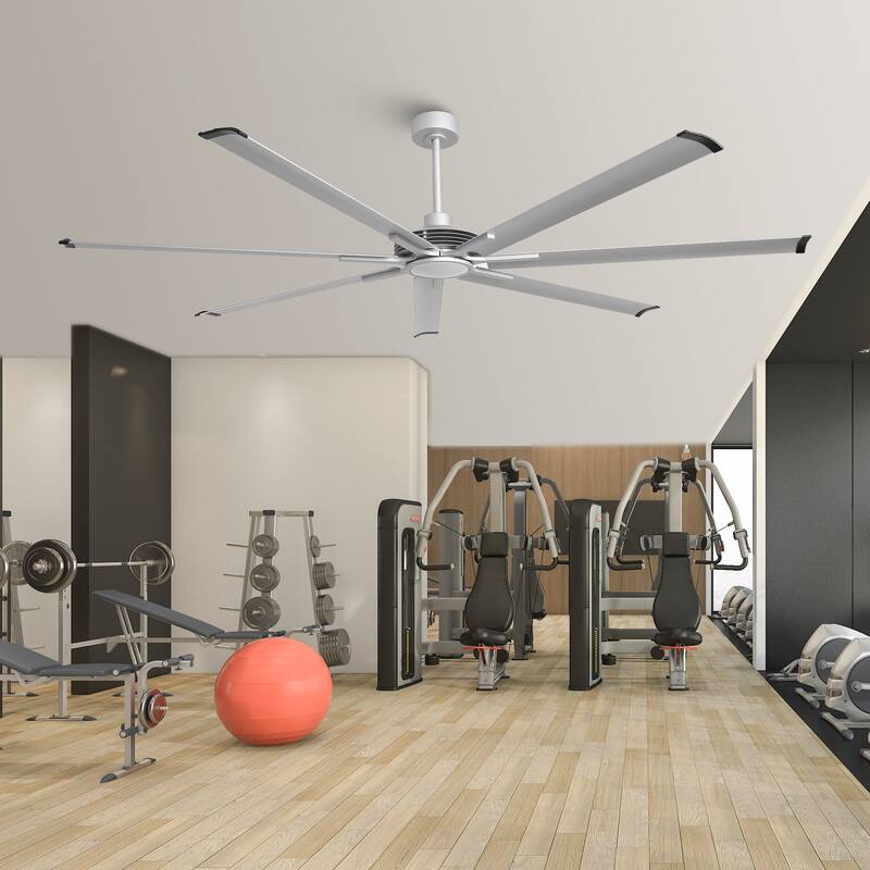 84" Silver Aluminum Extra Large Integrated LED Ceiling Fan with Light and Remote