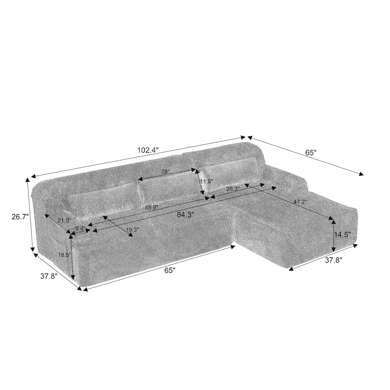 Floor Standing Chenille L-shape Chaise Sectional Sofa with Side Pocket
