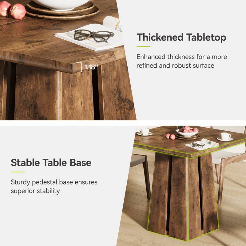31.5'' Rustic Wooden Square Dining Table with Pedestal Base