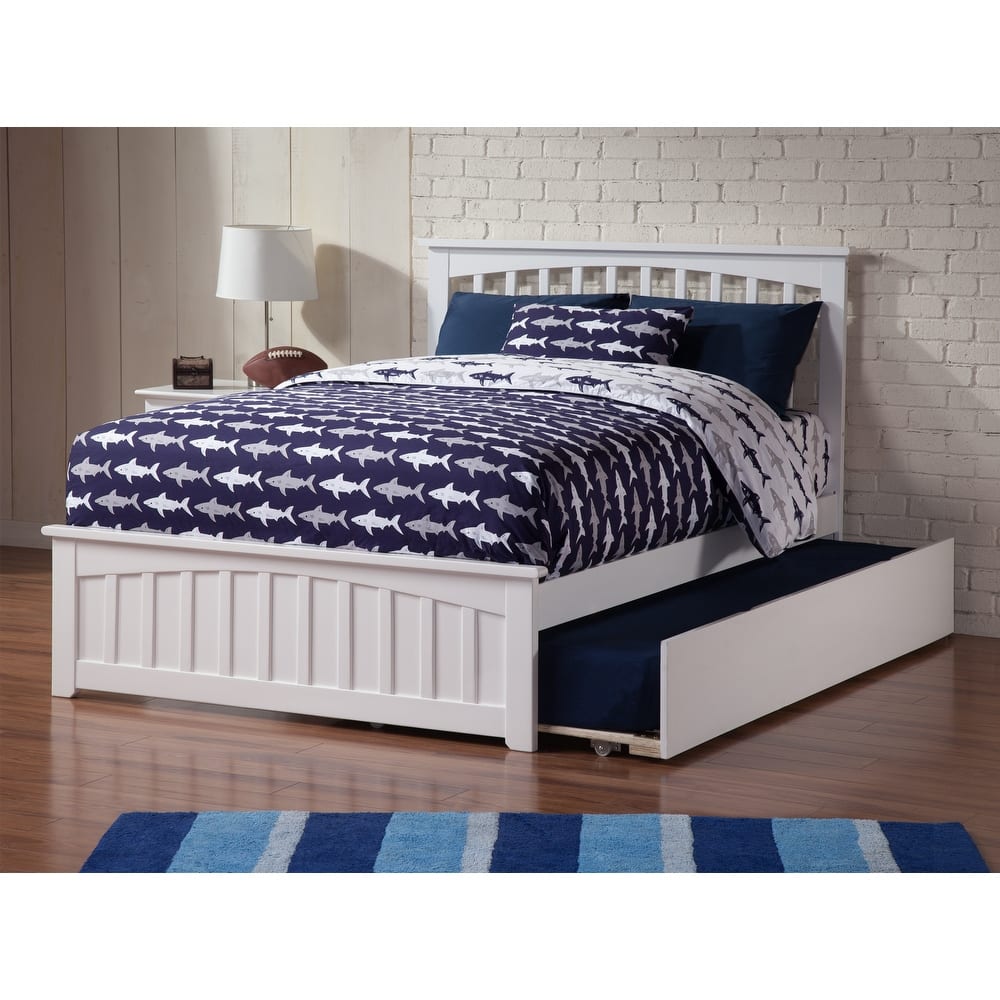 Mission Wood Platform Bed with Matching Footboard and Twin XL Trundle