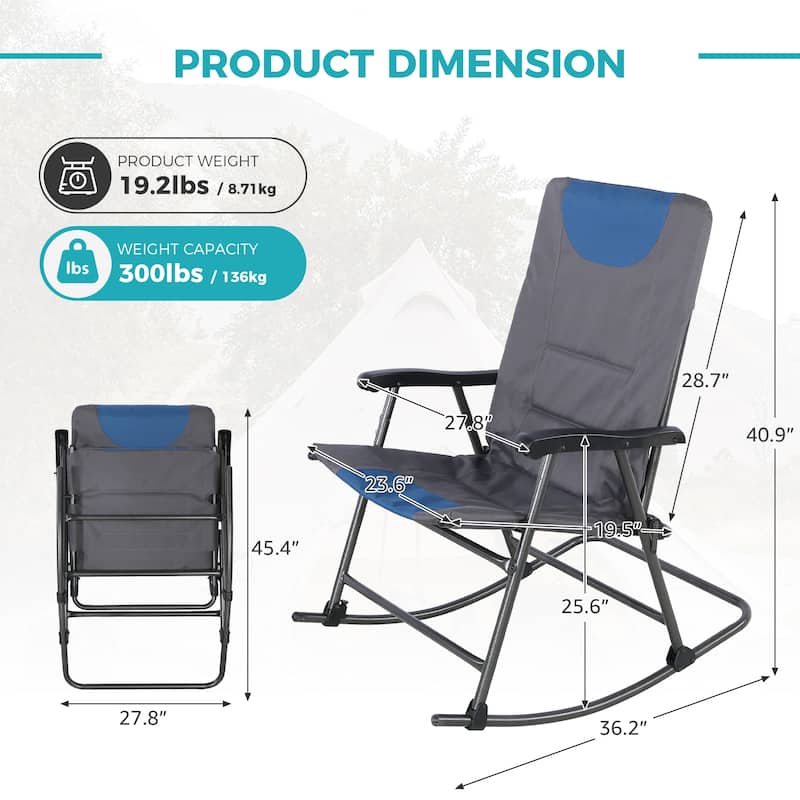 Oversized Folding Rocking Camping Chair with High Back and Armrests