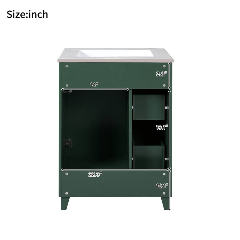 24" Bathroom Vanity with Ceramic Sink, Two Drawers, Soft-Close Door