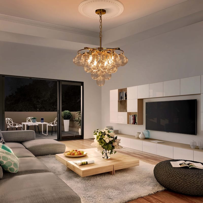 Starsky 8- Light 23in. Modern Glam Cluster Glass Bubble Chandelier with 28 Swirled Glass Globe Bubble