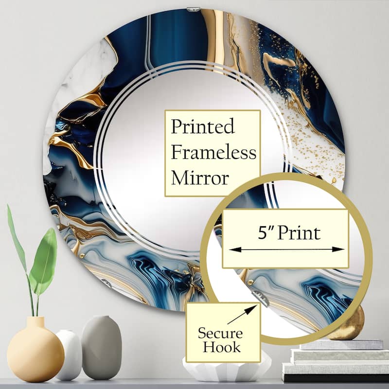 Designart 'Abstract Geode Waves Blue V' Printed Modern Waves Wall Mirror