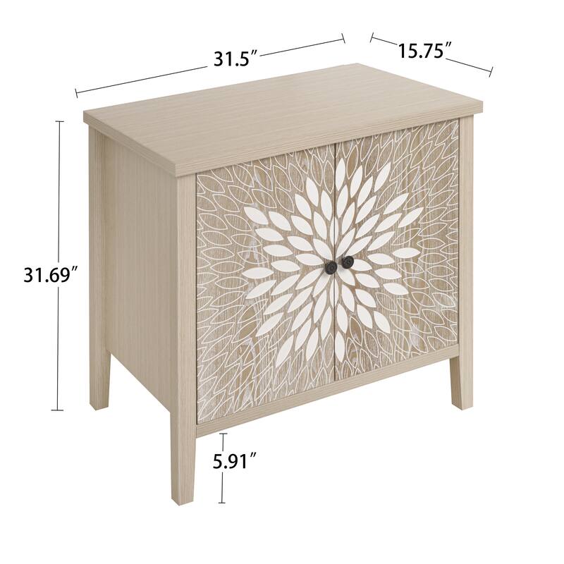 2-Door Carved Storage Cabinet with Adjustable shelf, Accent Furniture for Living Room, Hallway, Kitchen