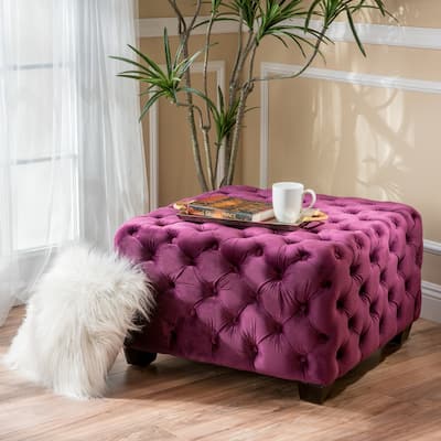 Jaymee Modern Glam Button Tufted Velvet Ottoman by Christopher Knight Home