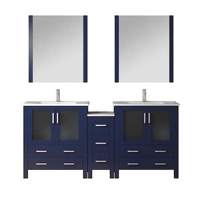 Volez Double Bath Vanity with Side Cabinets, Faucet Set, White Ceramic Top and Mirrors - 72