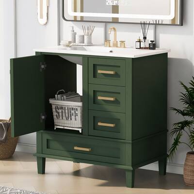 30" Bathroom Vanity with Sink Combo Set with Closing Door and 3 Drawers