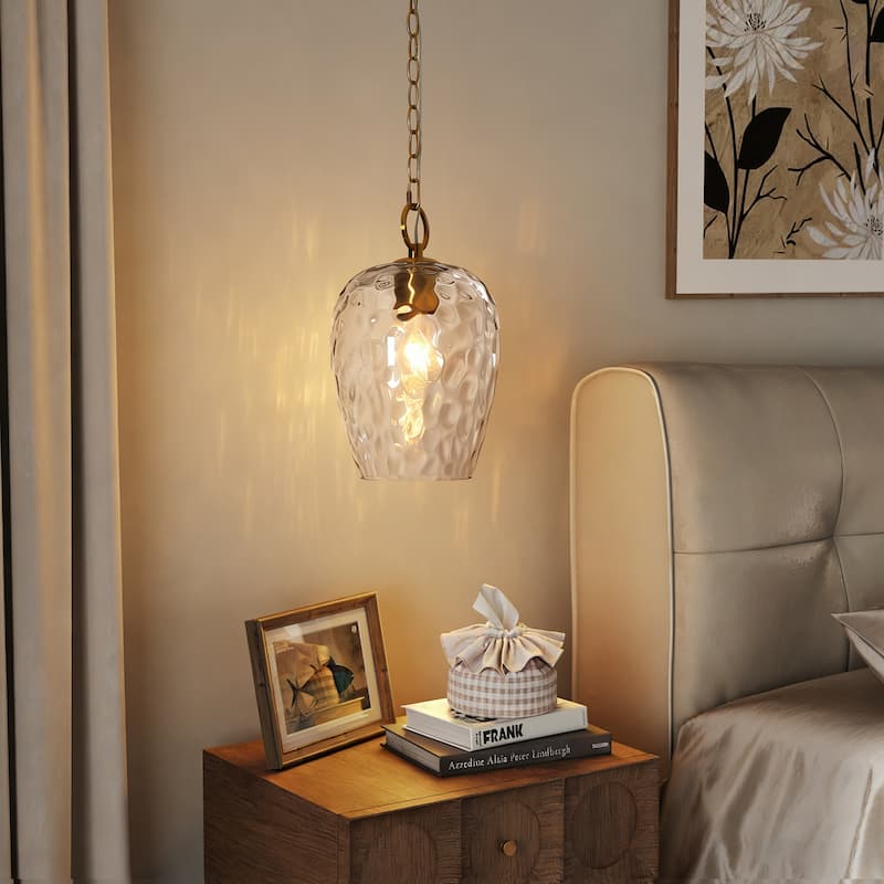 Modern Hammered Glass Pendant with 60'' Adjustable Chain, Thick Textured Shade