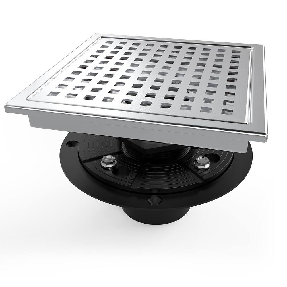 6-Inch Square Shower Floor Drain, Quadrato Pattern Grate - 6 inch