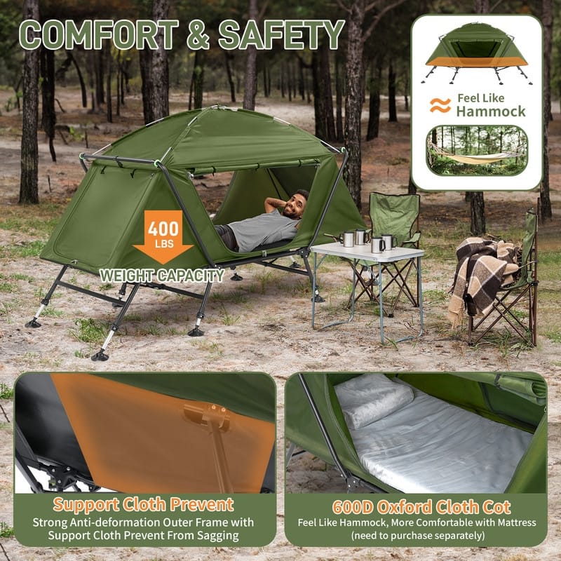 7ft Strengthen Camping Tent Cot with External Shade Adapted to Terrain Capacity 400 Lbs