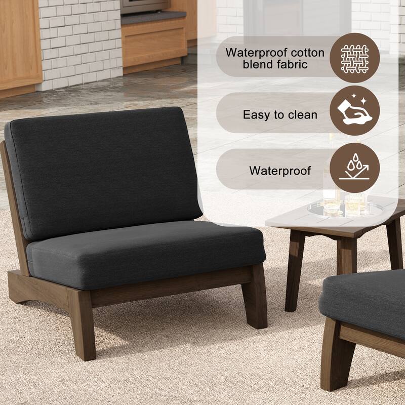 4 Set Outdoor Patio Teak Wood Club Chairs Loveseat with Coffee Table