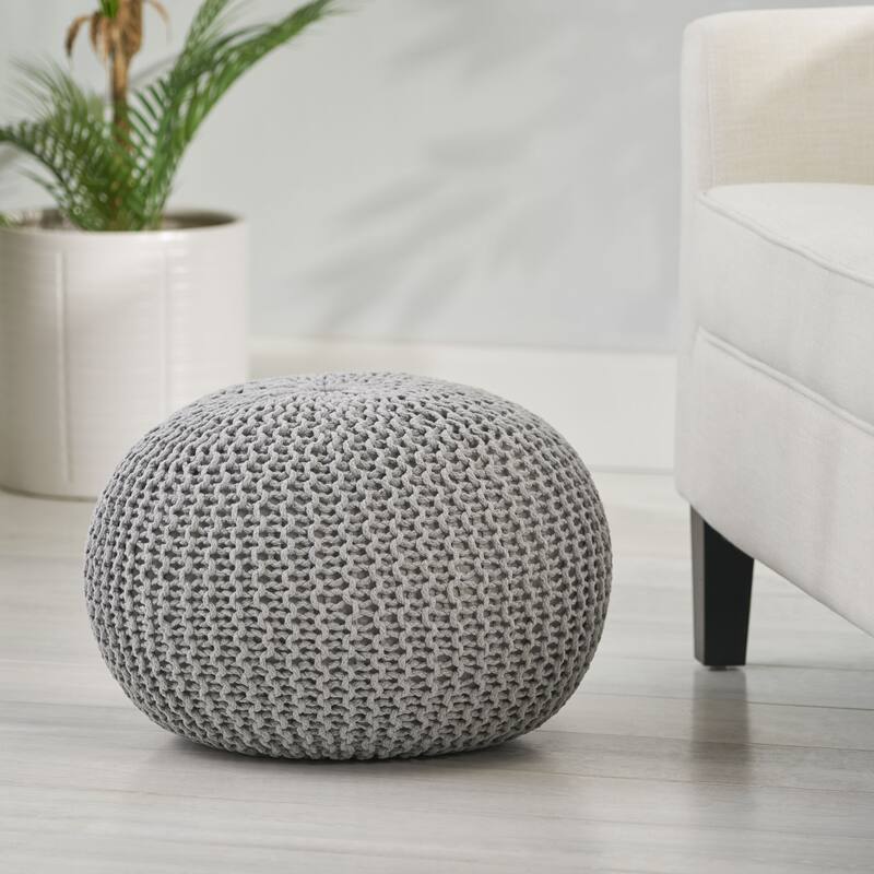 Abena Knitted Cotton Pouf by Christopher Knight Home