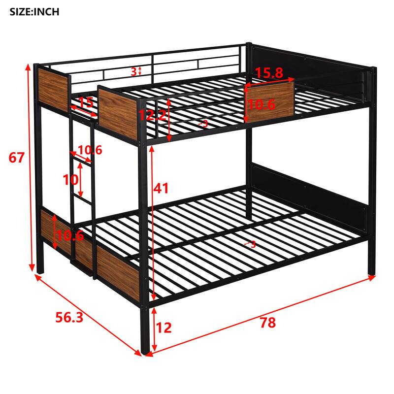 Modern Steel Frame Full-Over-Full Bunk Bed with Safety Rail and Built-in Ladder