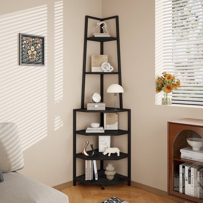 VECELO 6-Tier Corner Bookshelf 68.5" Open Shelves Space-Saving Multifunctional Storage for Living Room Kitchen Balcony