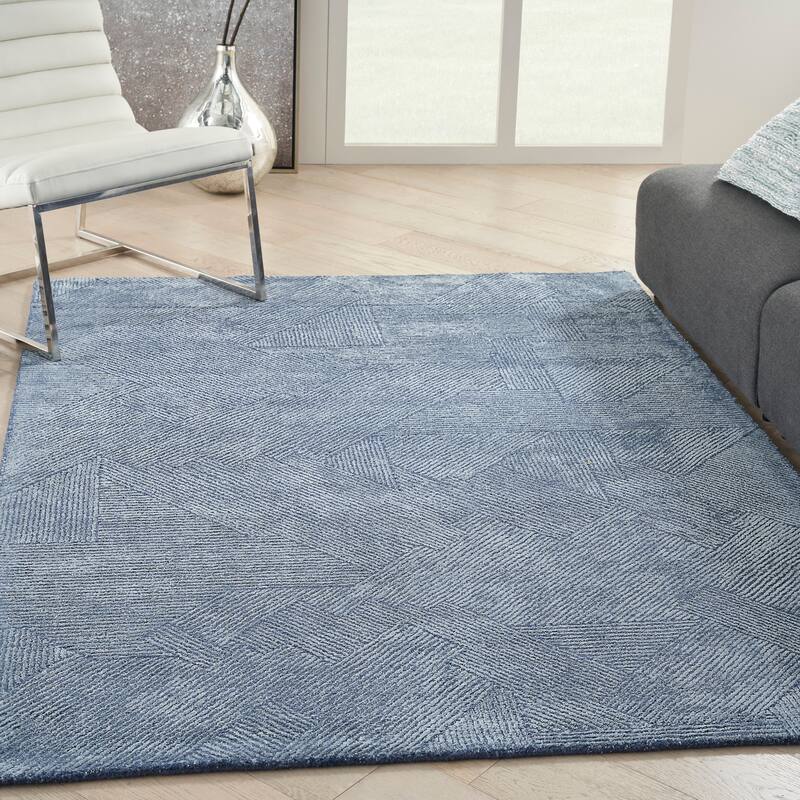 Michael Amini Abstract Linear Shimmer Area Rug - 4' x 6' - Blue