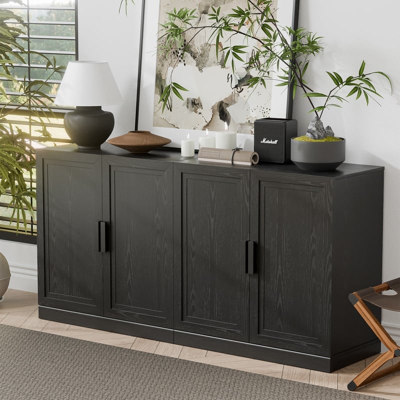 Sideboard Buffet Cabinet Farmhouse Kitchen Pantry Cabinet with Adjustable Shelves for Kitchen Dining Room Living Room - Black - 62 in.W x 31 in.H