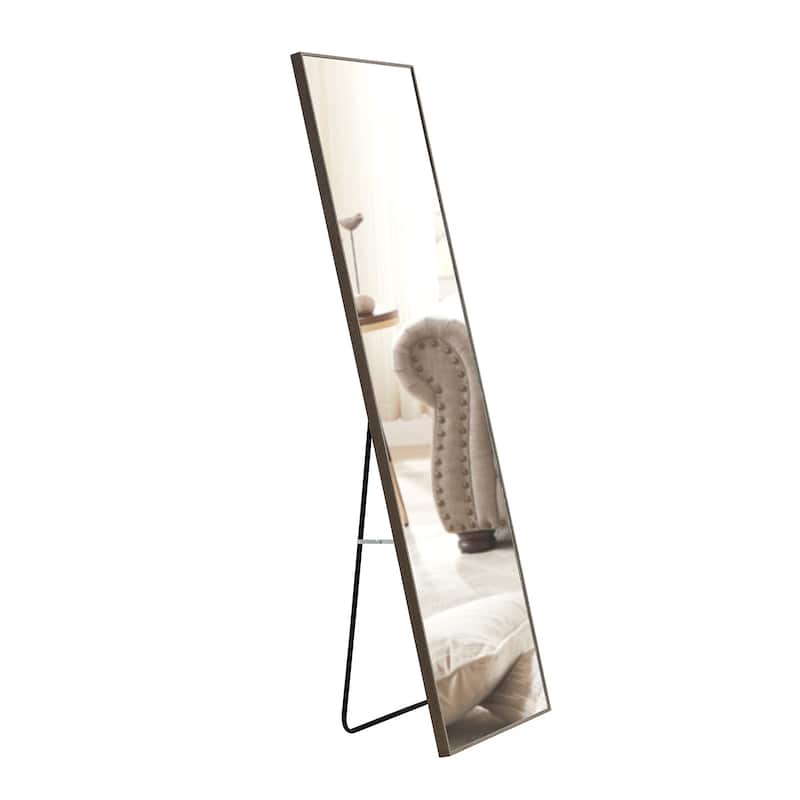 Roomfitters Full Body Mirror with Brown Solid Wood Frame, Floor Standing Decorative Mirror for Dressing Room