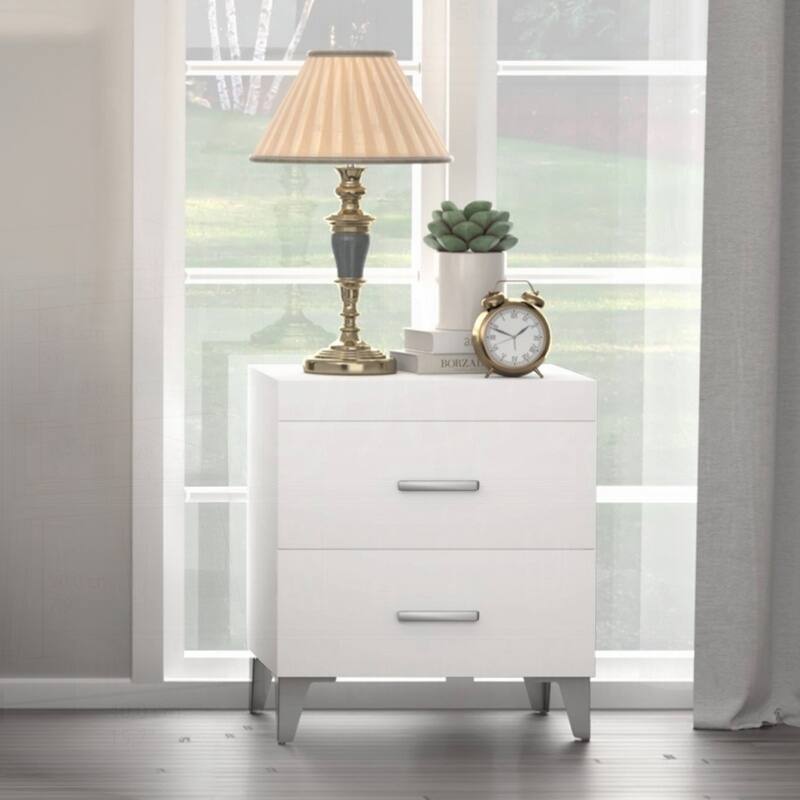 Modern 2-Drawer Nightstand with Stylish Metal Legs for Bedroom - White - 2-drawer