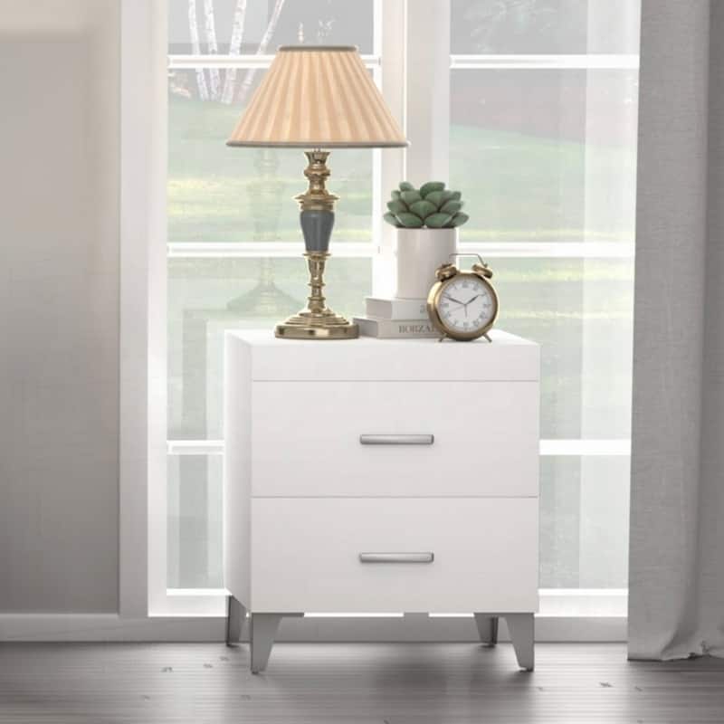 Versatile Contemporary Nightstand with Stylish Metal Legs and Multiple Drawers for Bedroom - White - 2-drawer