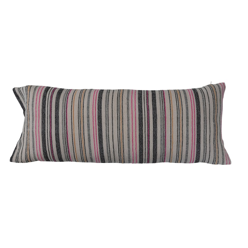 Cotton Blend Lumbar Pillow with Stripes - 38.0"L x 14.0"W x 0.3"H - Multi