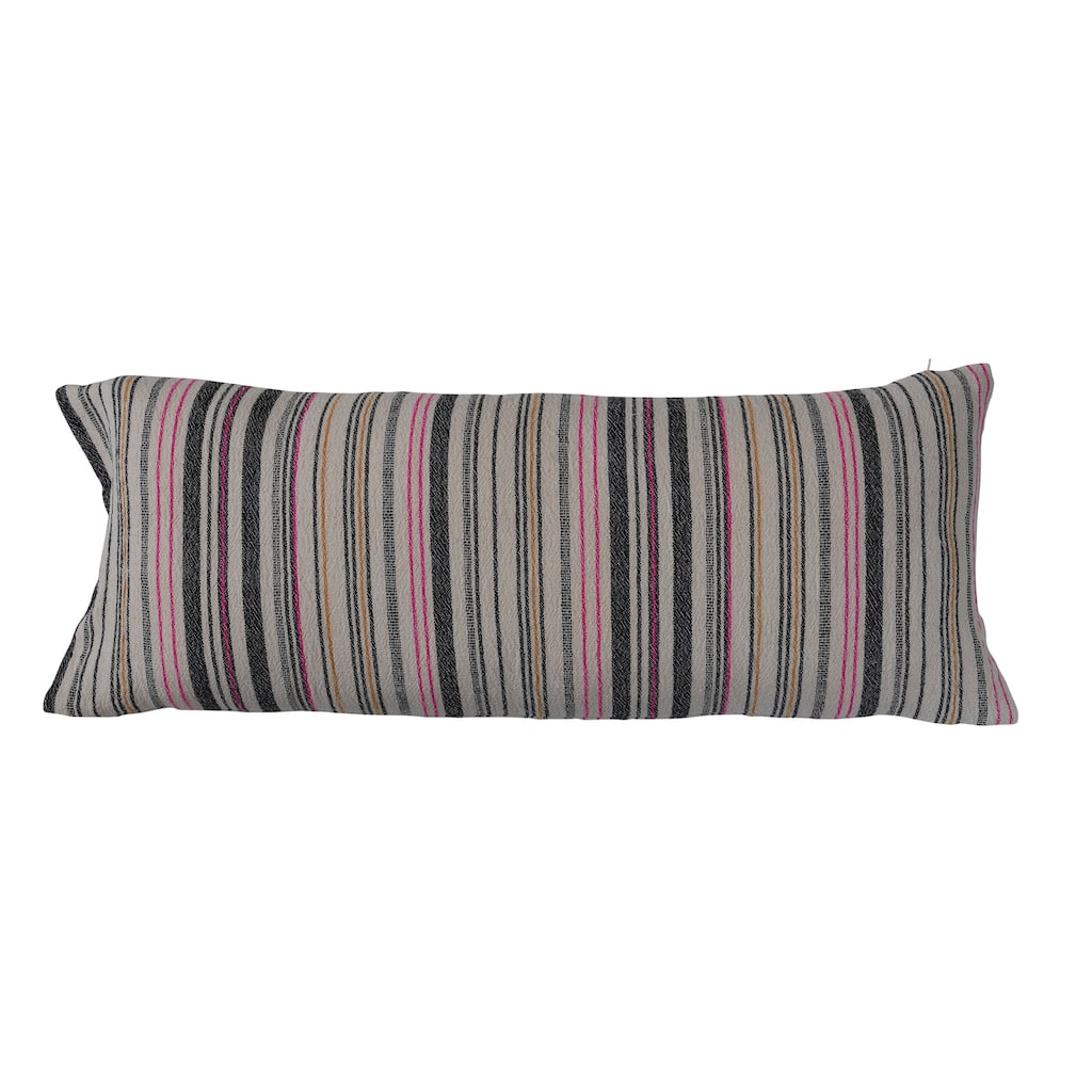 Cotton Blend Lumbar Pillow with Stripes - 38.0"L x 14.0"W x 0.3"H