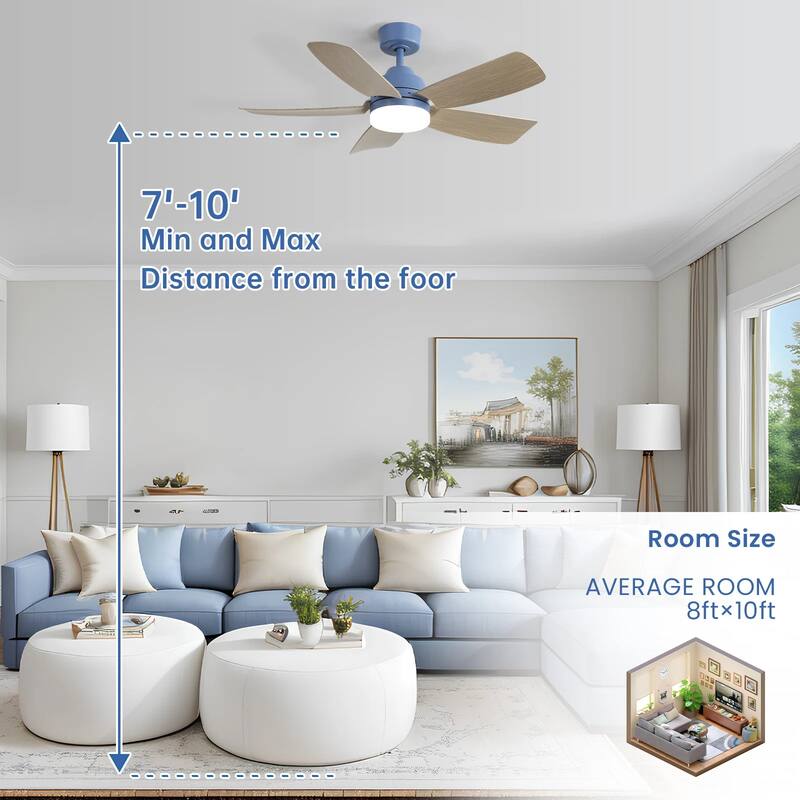 42" Modern Integrated LED Dark Blue Downrod Mounting Ceiling Fan with Light and Remote